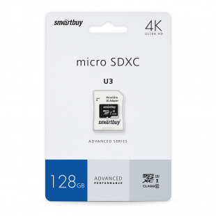Флеш карта MicroSD 128GB Smartbuy Cl10 U3 V30 для видео